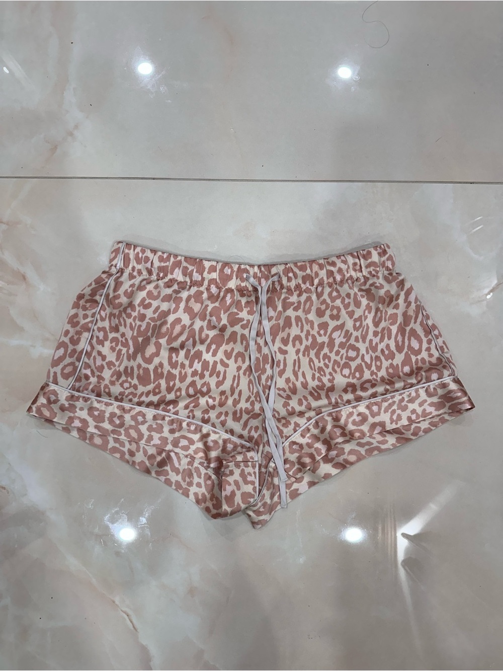 Victoria's Secret Pink Leopard-Print Satin Shorts with Drawstring